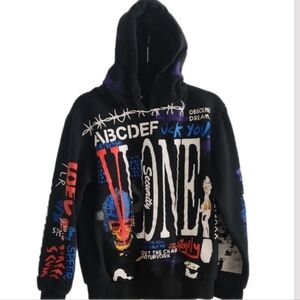 VLONE Graffiti Black Hoodie Streetwear with Multicolor Graphics